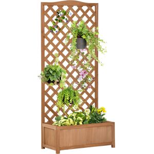 Outsunny Garden Wooden Planter Box with Trellis Free Standing Flower Raised Bed with Lattice for Climbing Plants, 76cm x 36cm x 170cm, Brown