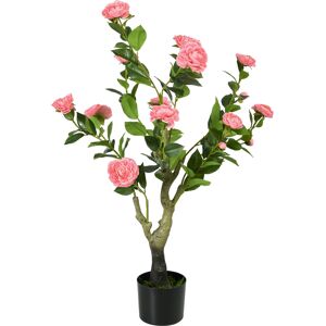 HOMCOM 95cm Artificial Camellia Plant, Lifelike Pink Flower in Pot for Indoor and Outdoor Decor