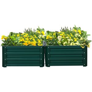 Outsunny Set of 2 Raised Garden Bed, Outdoor Elevated Galvanised Planter Box for Flowers, Herbs, 60x60x30.5cm, Green