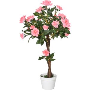 Outsunny Set of 2 Artificial Plants Pink Rose Floral in Pot, Fake Plants for Home Indoor Outdoor Decor, 90cm