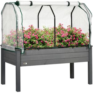 Outsunny Raised Garden Bed Outdoor Elevated Wood Planter Box w/ PE Cover, Dark Grey