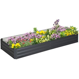 Outsunny Metal Raised Garden Bed Planter Box Outdoor Planters for Growing Flowers, Herbs, Grey, 241x90.5x30cm