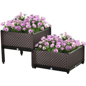 Outsunny 50cm x 50cm x 46.5cm Set of 2 Plastic Raised Garden Bed, Planter Box, Flower Vegetables Planting Container with Self-Watering Aosom UK