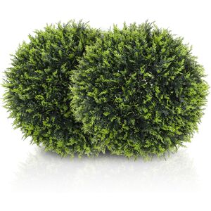HOMCOM Set of 2 Artificial Plant Topiary Balls, UV-protected Fake Decorative Plants, Faux Plants for Home Indoor Outdoor Decor, 45cm, Green