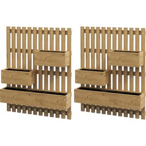 Outsunny Set of 2 Wall-mounted Wooden Garden Planters with Trellis, Drainage Holes and Movable Planter Boxes for Patio, Carbonised Outsunny Set of 2 Wall-mounted Wooden Garden Planters with Trellis, Drainage Holes and Movable Planter Boxes for Patio, Carbonised