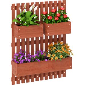 Outsunny Wall-mounted Wooden Garden Planters with Trellis, Drainage Holes and 3 Planter Boxes for Patio, Brown Outsunny Wall-mounted Wooden Garden Planters with Trellis, Drainage Holes and 3 Planter Boxes for Patio, Brown