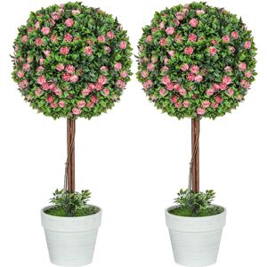 HOMCOM Set of 2 Decorative Artificial Plants, Ball Topiary Tree with Rose Flower in Pot, Fake Plants for Home Indoor Outdoor Decor, 60cm, Pink HOMCOM Set of 2 Decorative Artificial Plants, Ball Topiary Tree with Rose Flower in Pot, Fake Plants for Home Indoor Outdoor Decor, 60cm, Pink