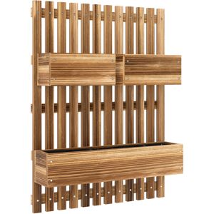 Outsunny Wall-mounted Wooden Garden Planters with Trellis, Drainage Holes and 3 Planter Boxes for Patio, Carbonised Outsunny Wall-mounted Wooden Garden Planters with Trellis, Drainage Holes and 3 Planter Boxes for Patio, Carbonised