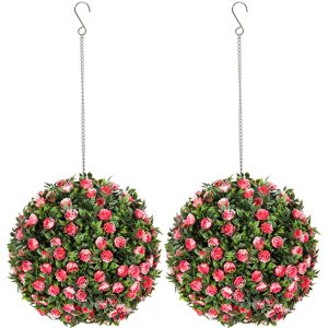 HOMCOM Set of 2 Decorative Artificial Plants, UV-protected Artificial Plant Topiary Rose Balls, Fake Plants for Home Indoor outdoor Decor, 28cm, Pink HOMCOM Set of 2 Decorative Artificial Plants, UV-protected Artificial Plant Topiary Rose Balls, Fake Plants for Home Indoor outdoor Decor, 28cm, Pink