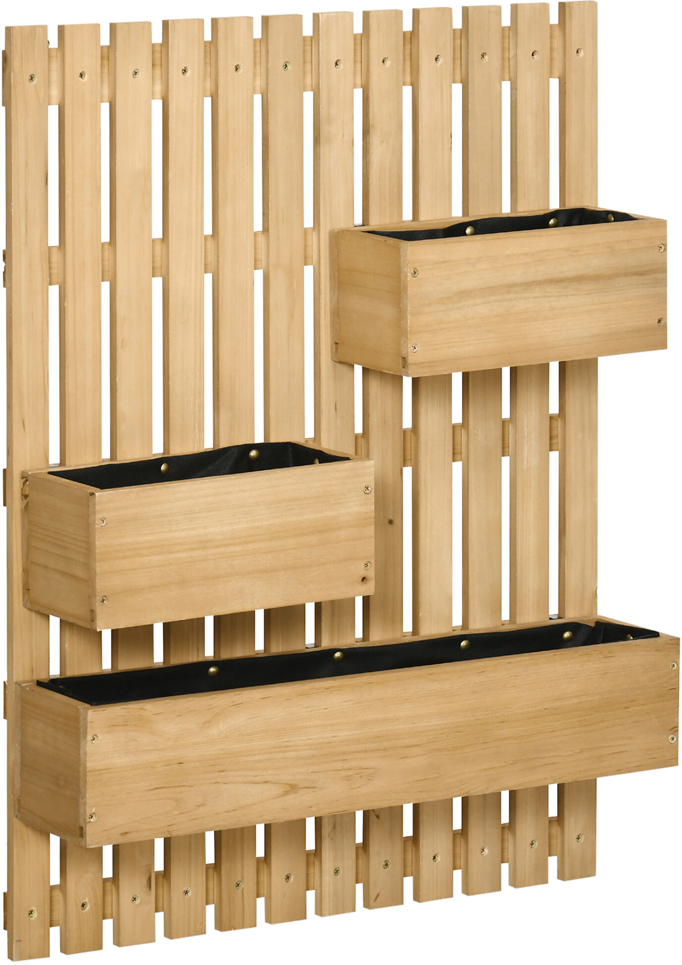 Outsunny Wall-mounted Wooden Garden Planters with Trellis, Drainage Holes and 3 Movable Planter Boxes, Wall Raised Garden Bed for Patio, Natural