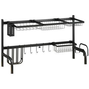 HOMCOM Space Saving 2 Tier Adjustable Dish Drainer Over The Sink Dish Drying Rack, Black