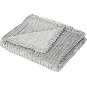 HOMCOM Flannel Fleece Throw, Striped Reversible Travel Bedspread, Fluffy Warm King Size Blanket, 230 x 231cm, Grey