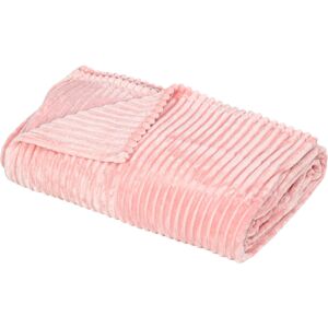 HOMCOM Flannel Fleece Throw Blanket, Fluffy Warm Throw Blanket, Striped Reversible Travel Bedspread, King Size, 230 x 231cm, Pink