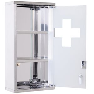 HOMCOM Lockable Medicine Cabinet, Stainless Steel, Wall Mounted with 2 Shelves & Security Glass Door, 48cm(H)