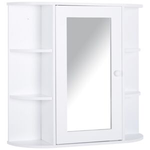 HOMCOM Wall Mounted Bathroom Mirror Cabinet, Single Door Storage Organizer with 2-tier Inner Shelves, White.