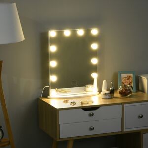 HOMCOM Hollywood Vanity Mirror, Lighted Makeup Dressing Table Mirror, 12 Dimmable LED Bulbs, USB Power Supply, White.