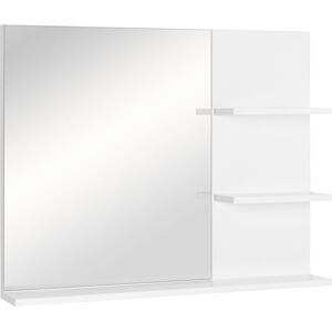 kleankin Elegant Wall-Mounted Vanity Mirror for Bathrooms, Modern Design with 3 Tier Storage Shelves, Makeup Organiser, White