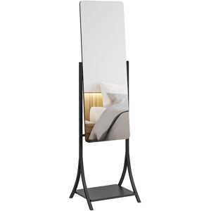 HOMCOM Free Standing Full-Length Mirror with Storage Shelf, Adjustable Angle for Living Room, Bedroom, Hallway