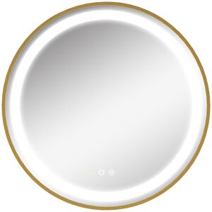 Kleankin Round LED Bathroom Mirror, Dimmable Lighted Wall Mount, 3 Colours, Time Display, Memory Function, 60cm, Silver