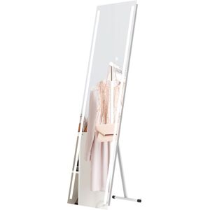 HOMCOM LED Dressing Mirror, Standing Wall Bedroom Mirror with Dimmable 3 Colour Lighting, 23W, 40x50x148cm, White