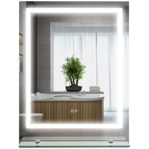 Kleankin Illuminated LED Bathroom Mirror with Shelf, Vanity Makeup Mirror with Smart Touch and Anti-Fog, 3 Colour Settings, 80x60cm