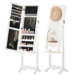 HOMCOM Lockable Jewellery Cabinet with Full-Length Mirror, Armoire Organiser for Bedroom Dressing Room, White