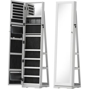 HOMCOM Lockable Jewellery Cabinet with 360° Swivel Base, Full-Length Mirror & Built-In Smaller Mirror, White
