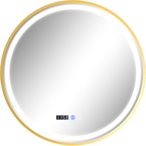 HOMCOM Round Bathroom Mirror with LED Lights, 600mm Backlit Illuminated Bathroom Mirror with Demister Pad, Time and Temp Display, Gold Tone HOMCOM Round Bathroom Mirror with LED Lights, 600mm Backlit Illuminated Bathroom Mirror with Demister Pad, Time and Temp Display, Gold Tone