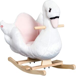 Aosom HOMCOM Swan Rocking Horse Kids Wooden Ride On Plush Toy w/ Music