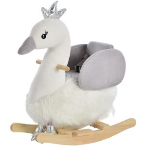 HOMCOM Kids Plush Ride-On Rocking Animal Horse Swan-shaped Toy Rocker with Realistic Sounds for Toddler 18-36 Months