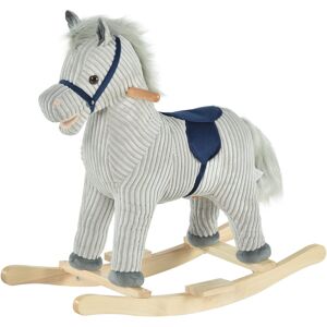 HOMCOM Kids Ride On Ribbed Plush Rocking Horse w/ Sound Grey