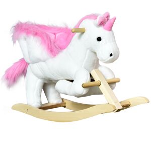 HOMCOM Unicorn Rocking Horse Kids Wooden Ride On Plush Toy w/ Music