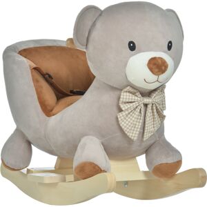 HOMCOM Kids Children Rocking Horse Plush Ride On Bear Seat w/ Sound Wood Base Seat Safety Belt Toddler Baby Toy Grey HOMCOM Kids Children Rocking Horse Plush Ride On Bear Seat w/ Sound Wood Base Seat Safety Belt Toddler Baby Toy Grey