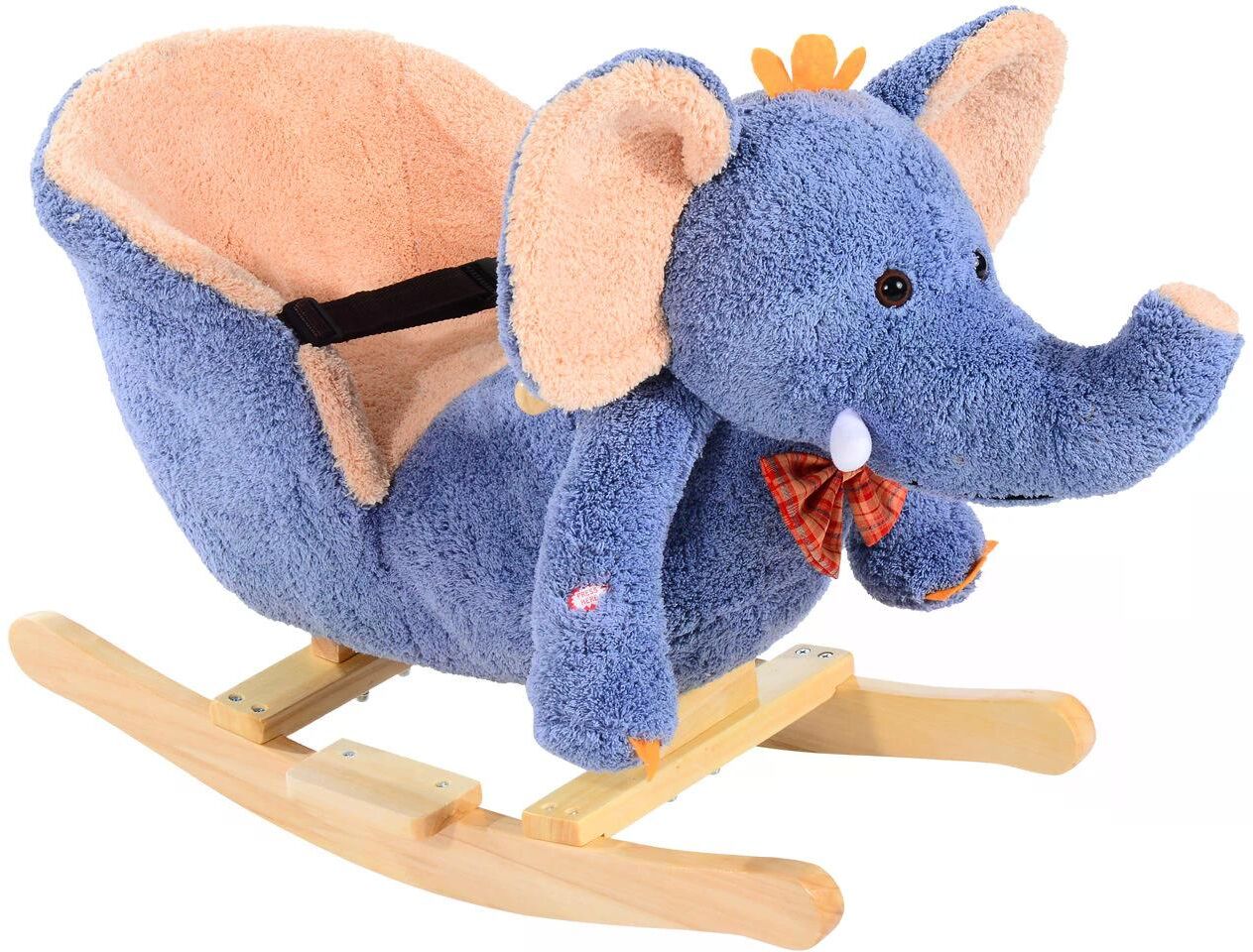 HOMCOM Children Kids Rocking Horse Toys Plush Elephant Rocker Seat with Sound Toddler Baby Gift Blue Aosom UK