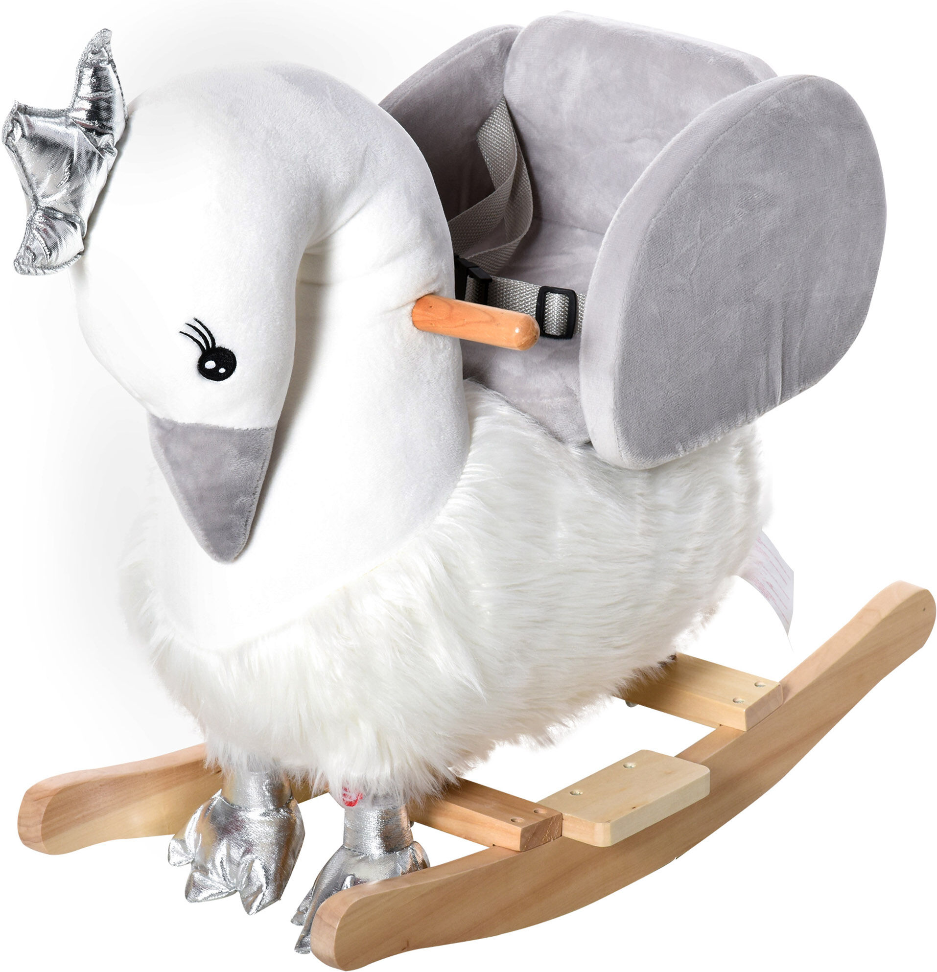 HOMCOM Kids Plush Ride-On Rocking Animal Horse Swan-shaped Toy Rocker with Realistic Sounds for Toddler 18-36 Months Aosom UK