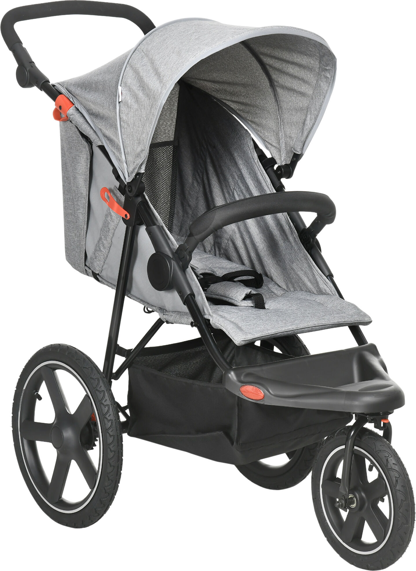 HOMCOM Foldable Three-Wheeler Baby Stroller w/ Canopy, Storage Basket - Grey