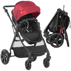 HOMCOM 2 in 1 Reversible Seat Pushchair, Lightweight, Foldable Travel Stroller, Fully Reclining, 5-point Harness, Red