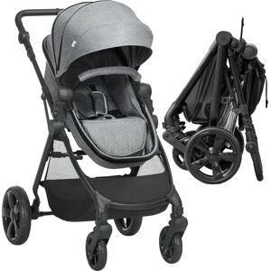 HOMCOM Pushchair 2 in 1, Lightweight Reversible Seat Stroller, Foldable & Fully Reclining for Newborn to 3 Years with 5-Point Harness, Grey