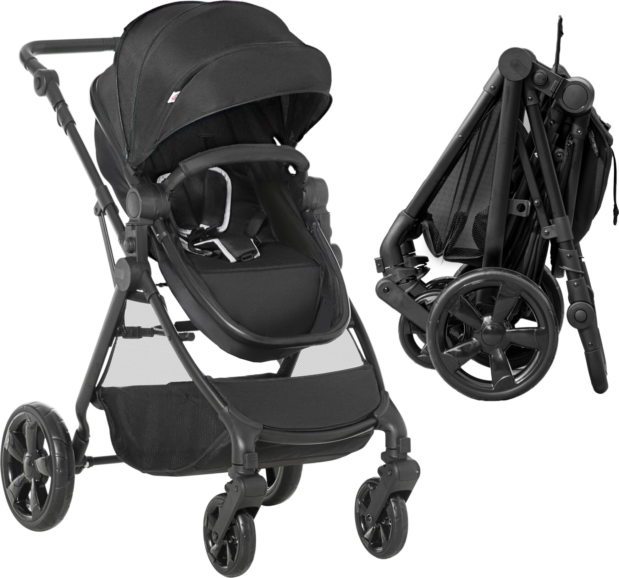 HOMCOM 2 in 1 Lightweight Pushchair w/ Reversible Seat, Foldable Travel Baby Stroller w/ Fully Reclining From Birth to 3 Years, 5-point Harness Black