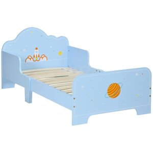 ZONEKIZ Toddler Bed with Rocket & Plants Patterns, Kids Bedroom Furniture, Safety Side Rails, Blue