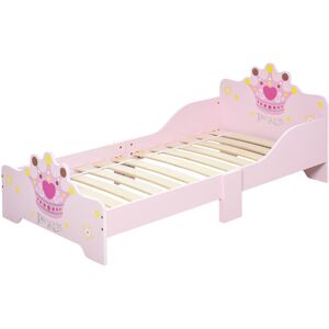 HOMCOM Kids Wooden Bed with Crown Modeling Safety Side Rails Easy to Clean Perfect Gift for Toddlers Girls Age 3 to 6 Years Old Pink