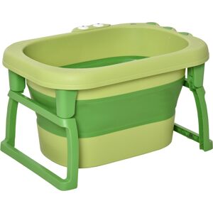 HOMCOM Baby Bath Tub for 0-6 Years Collapsible Non-Slip Portable with Stool Seat for Newborns Infants Toddlers Kids Crocodile Shape Green