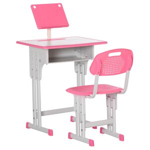 HOMCOM Children's Study Desk and Chair Set, Adjustable Height with Drawer, Bookshelf, Cup Holder & Pen Groove, Pink