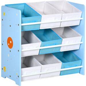 ZONEKIZ Playroom Storage Unit, Children's Bookshelf with 9 Colourful Baskets, Toy Organiser for Nursery, Blue