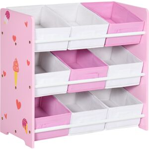 ZONEKIZ Playroom Storage Unit, Children's Bookshelf with 9 Colourful Baskets, Toy Organiser for Nursery, Pink