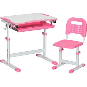 HOMCOM Adjustable Kids Desk and Chair Set, Student Writing Desk with Drawer, Pen Slot, Hook, Pink