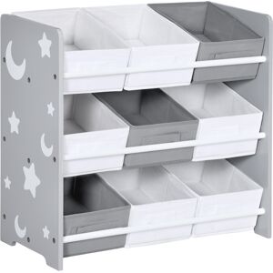 ZONEKIZ Nursery Playroom Storage Unit with 9 Bins, Children's Toy Organiser and Bookshelf, Grey