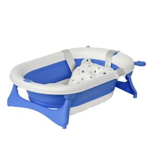 HOMCOM Baby Bath Tub, Foldable, Ergonomic with Cushion, Temperature Indicator, Non-Slip, Portable, 0-3 Years, Blue