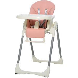 HOMCOM Foldable Baby High Chair Convertible to Toddler Chair Height Adjustable with Removable Tray 5-Point Harness Mobile with Wheels Pink