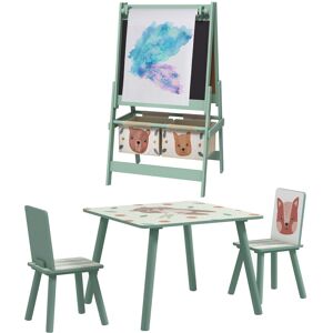 ZONEKIZ Kids Table and Chair Set and Kids Easel with Paper Roll, Storage Baskets, Kids Activity Furniture Set, Green